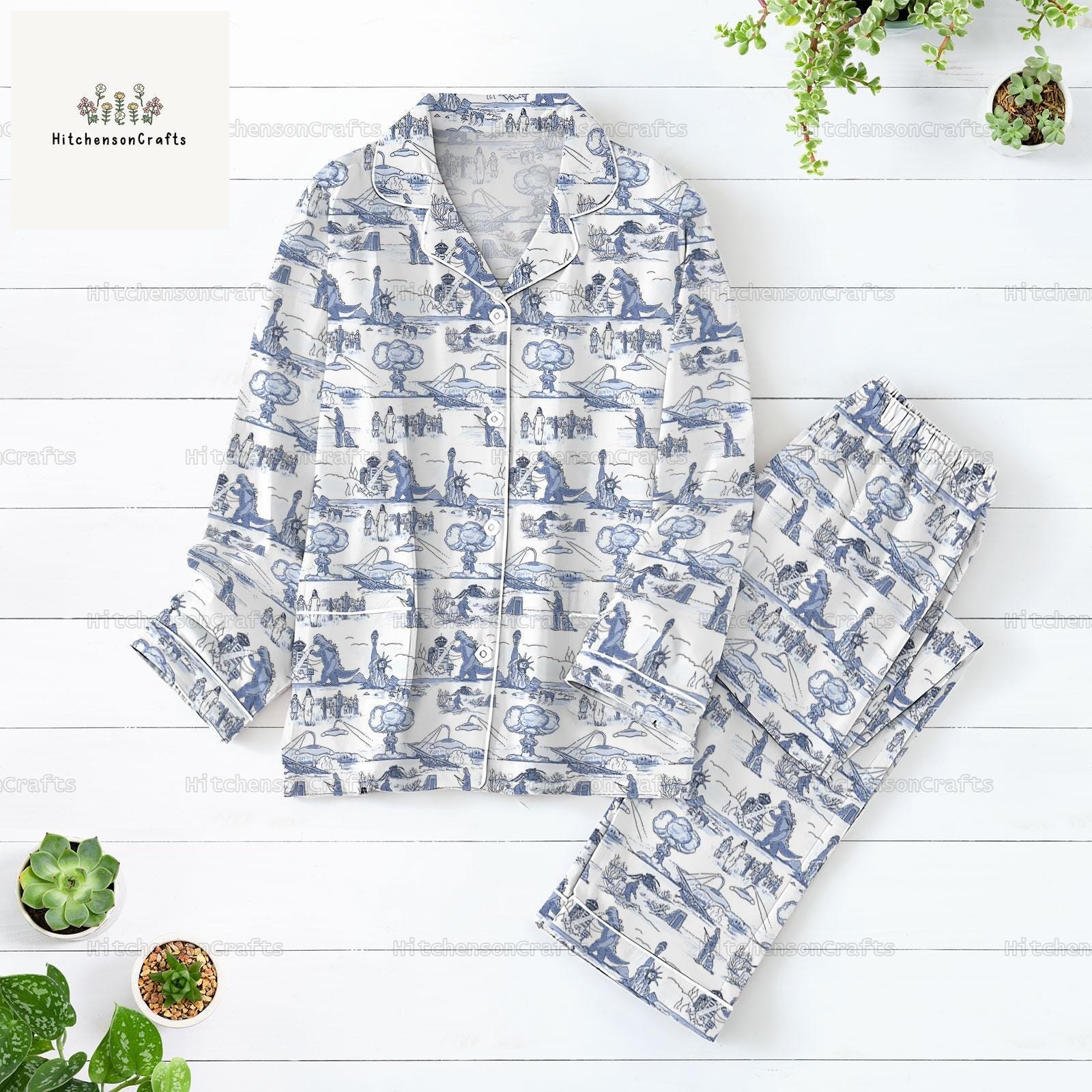 Godzilla Long Sleeve Or Short Sleeve Pyjama Pajama Set