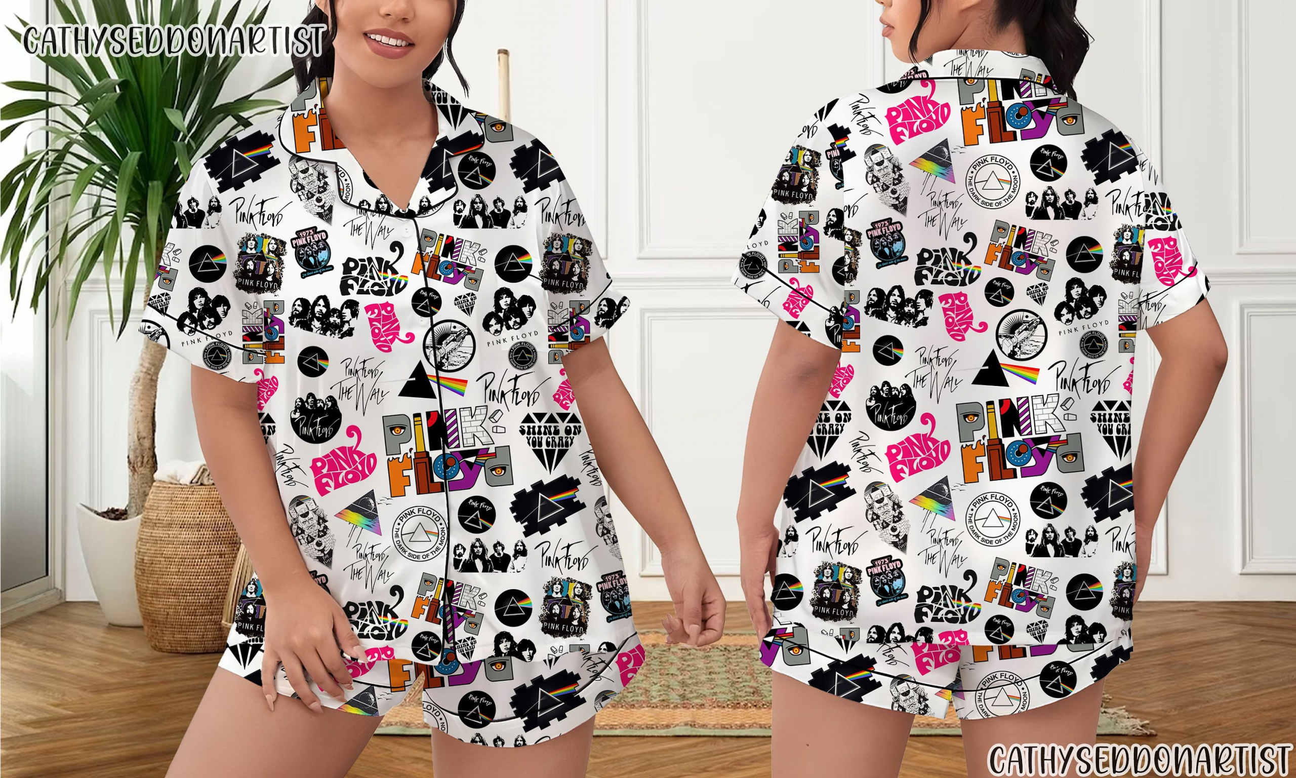 Pink Floyd Pink Floyd Holiday Women Sleepwear Long Sleeve Or Short Sleeve Pyjama Pajama Set With Pants Hg