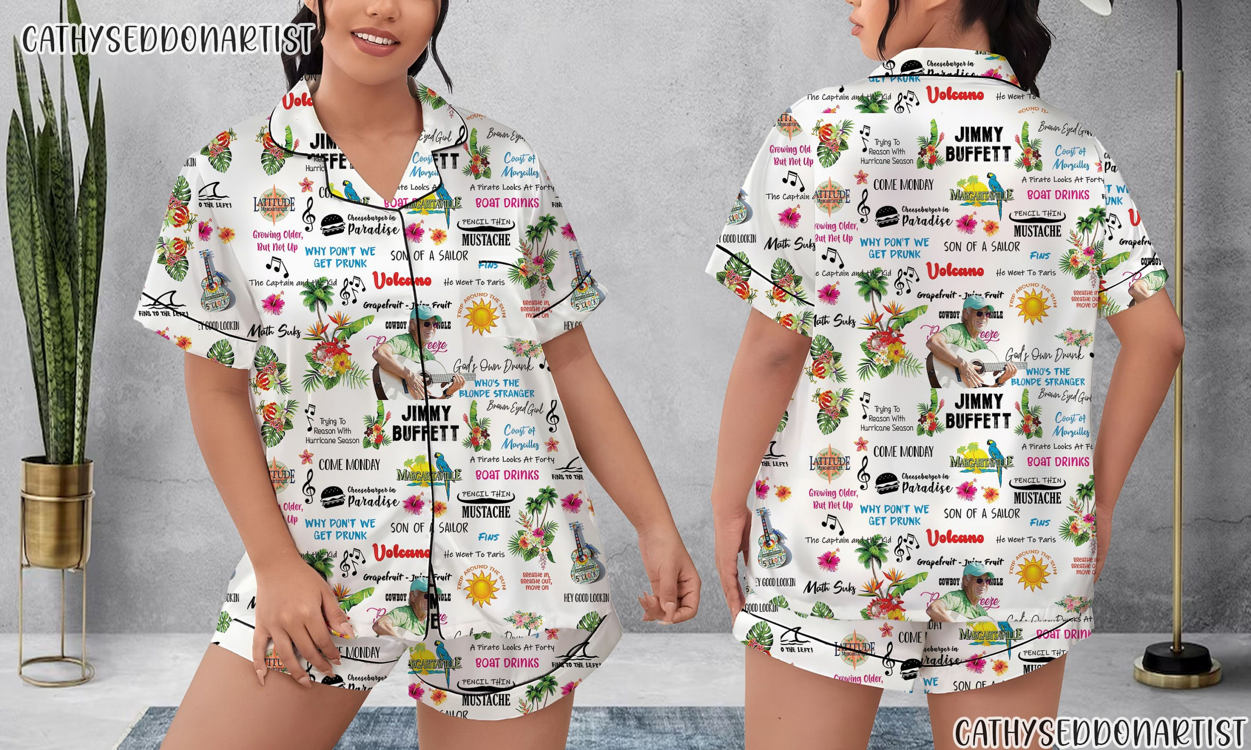 Jimmy Buffett Jimmy Buffett Holiday Women Sleepwear Long Sleeve Or Short Sleeve Pyjama Pajama Set With Pants Hg