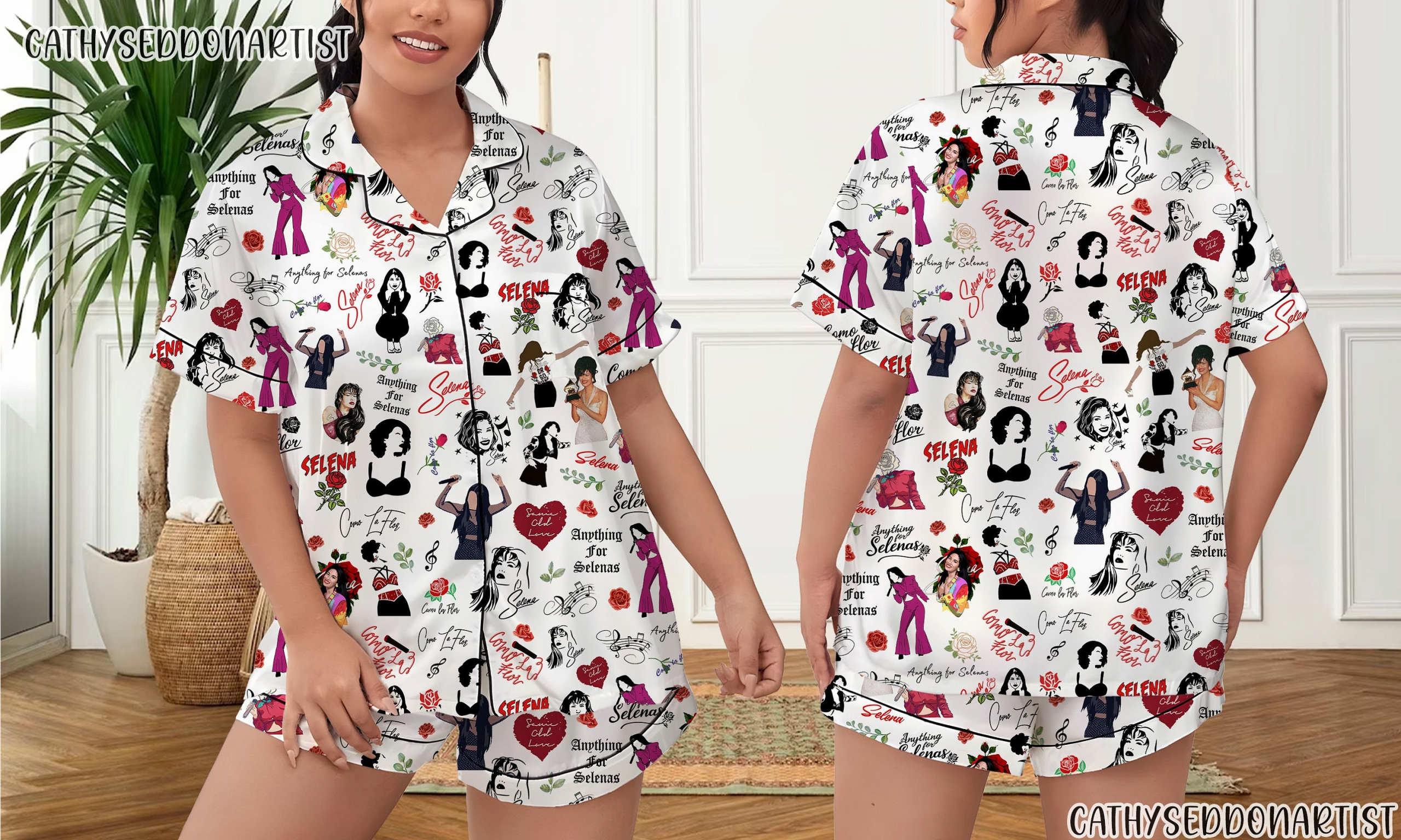 Selena Quintanilla Selena Quintanilla Holiday Women Sleepwear Long Sleeve Or Short Sleeve Pyjama Pajama Set With Pants Hg