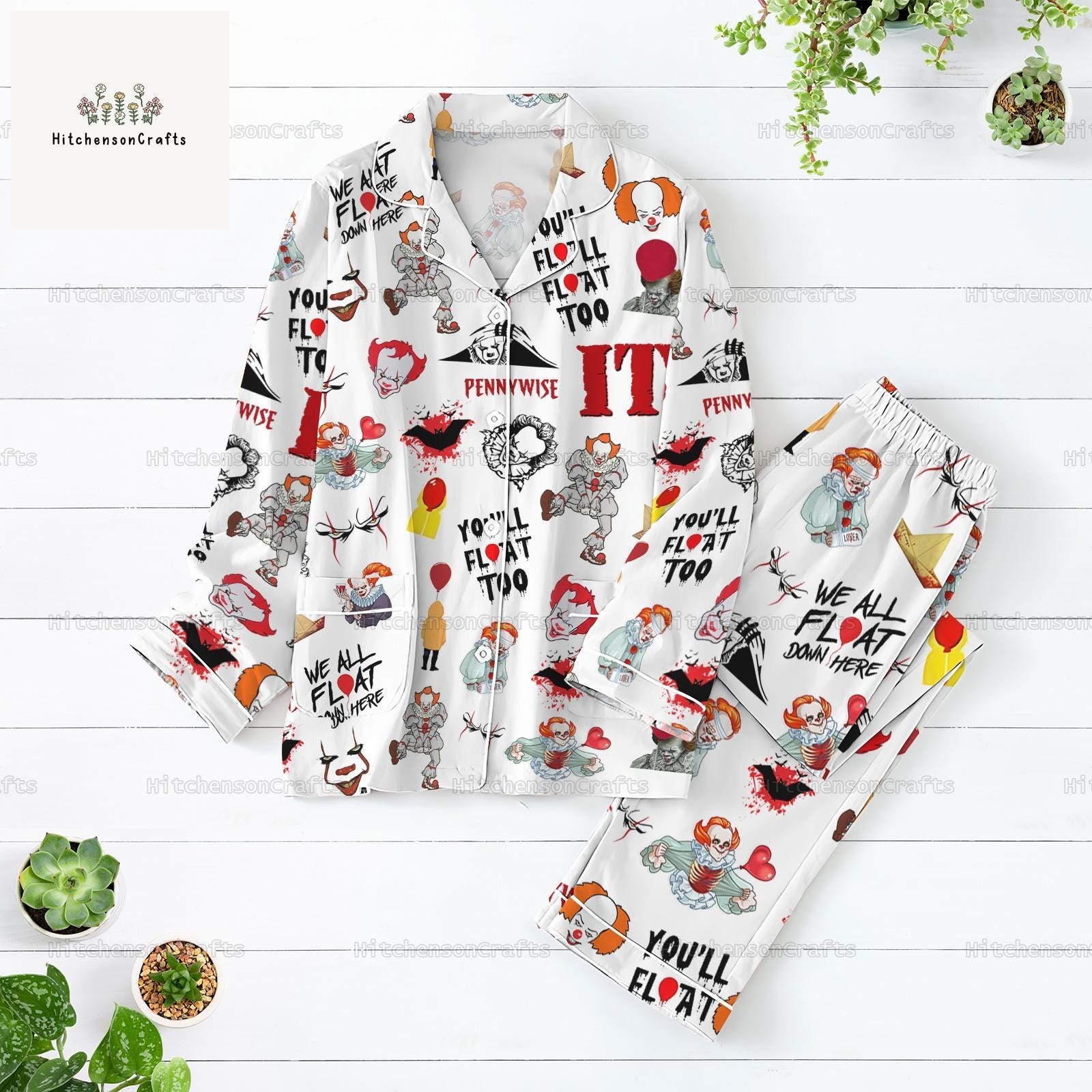 Halloween Pennywise Long Sleeve Or Short Sleeve Pyjama Pajama Set