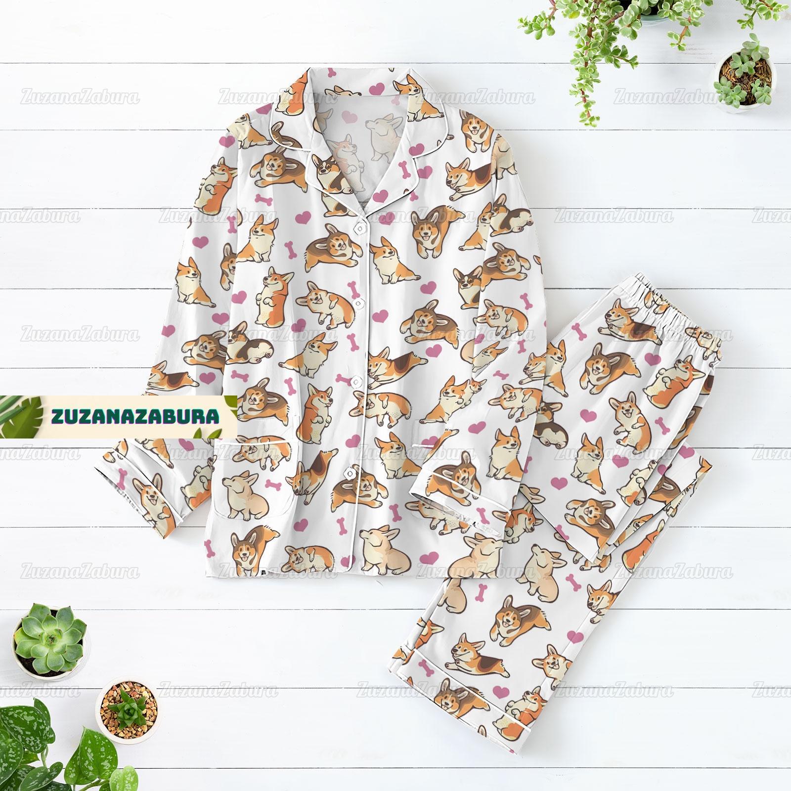 Corgi Long Sleeve Or Short Sleeve Pyjama Pajama Set
