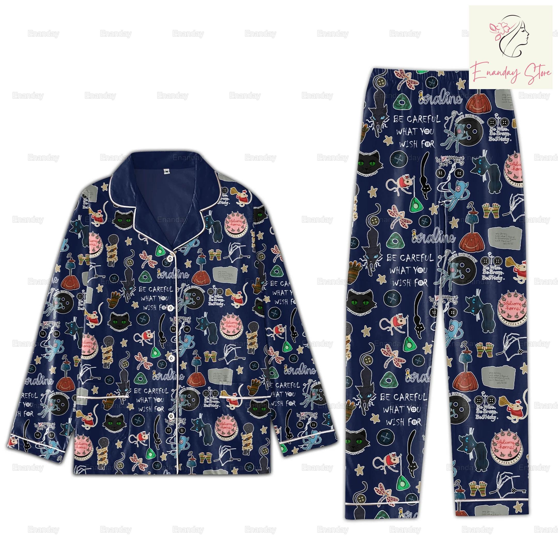 Halloween Coraline Long Sleeve Or Short Sleeve Pyjama Pajama Set