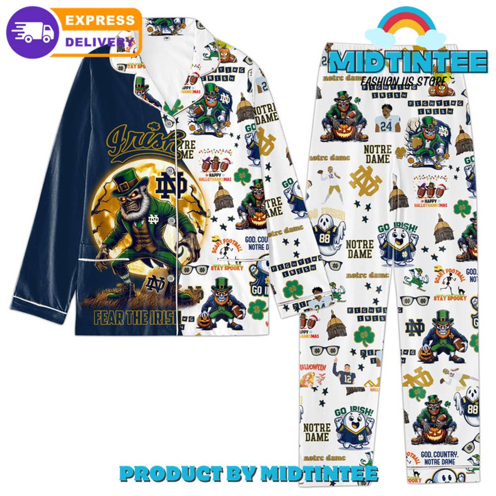 Notre Dame Fighting Irish Football Long Sleeve Or Short Sleeve Pyjama Pajama Set With Pants Hg