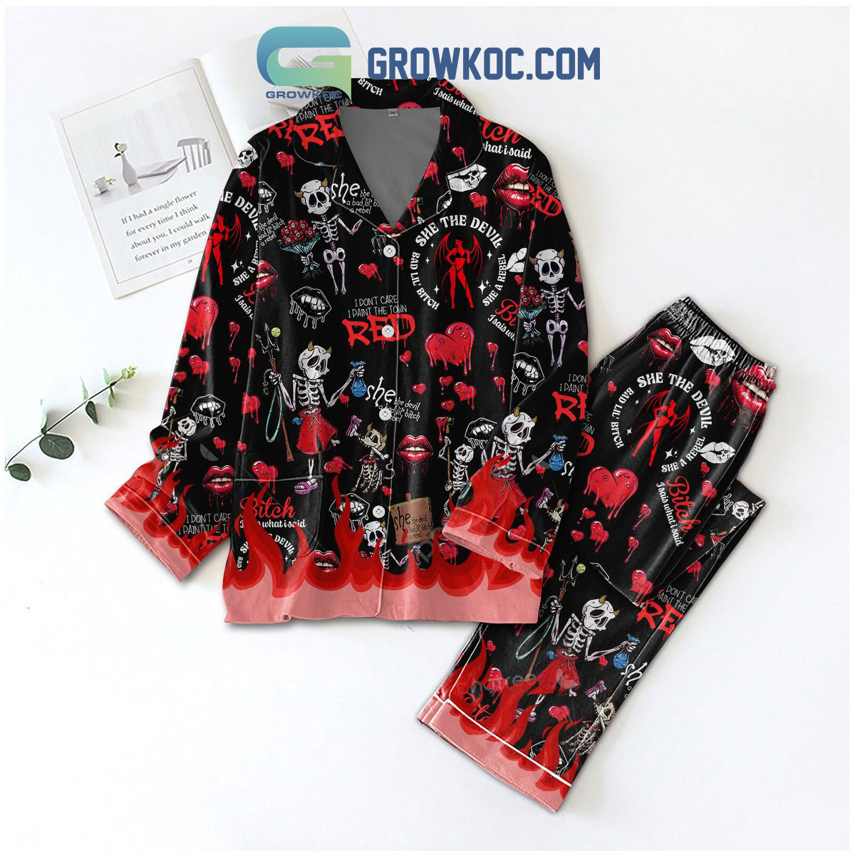 She The Devil She A Rebel I Don?T Care I Daint The Town Red Pyjama Pajama Set Nva