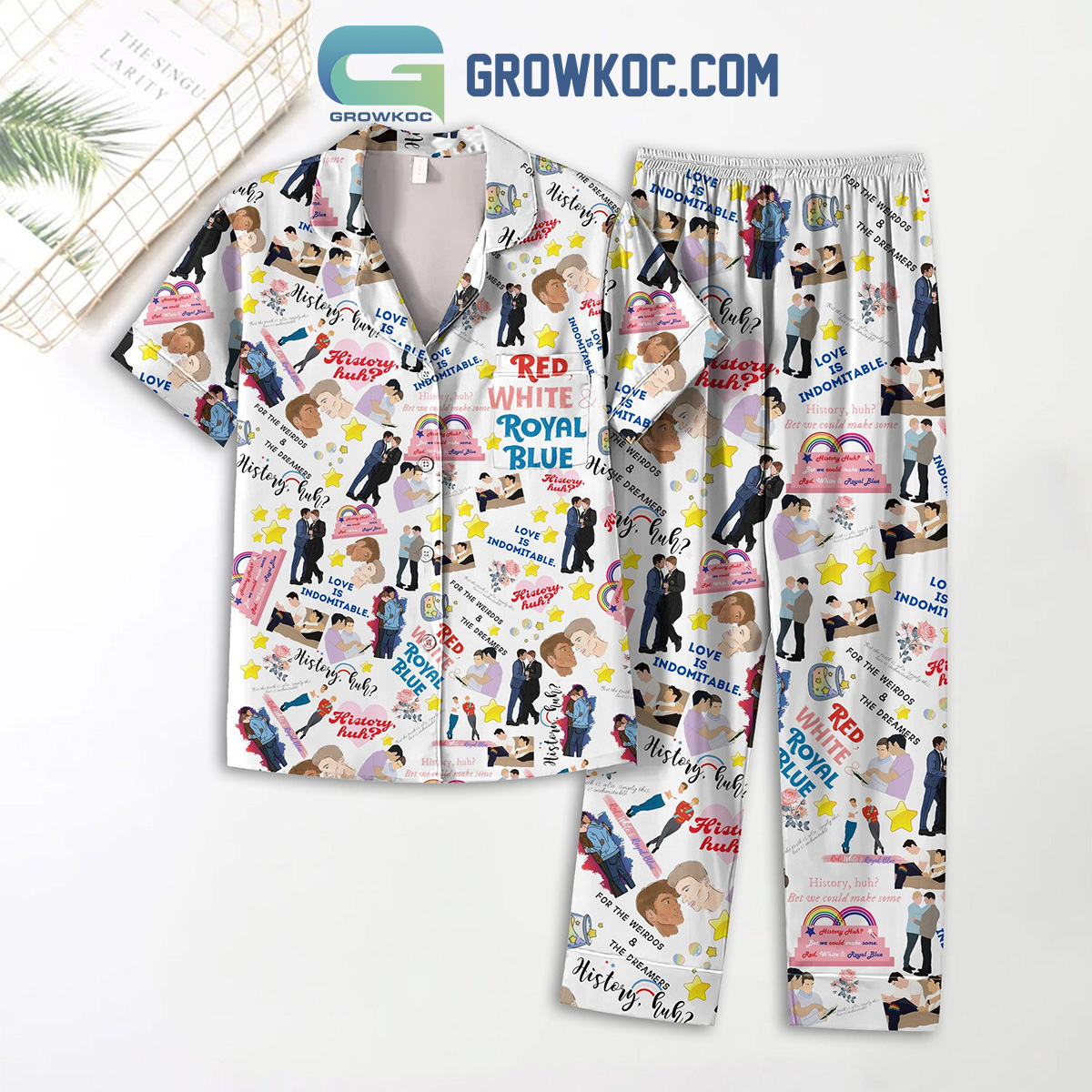 Red White & Royal Blue Love Is Indomitable Pyjama Pajama Set Nva