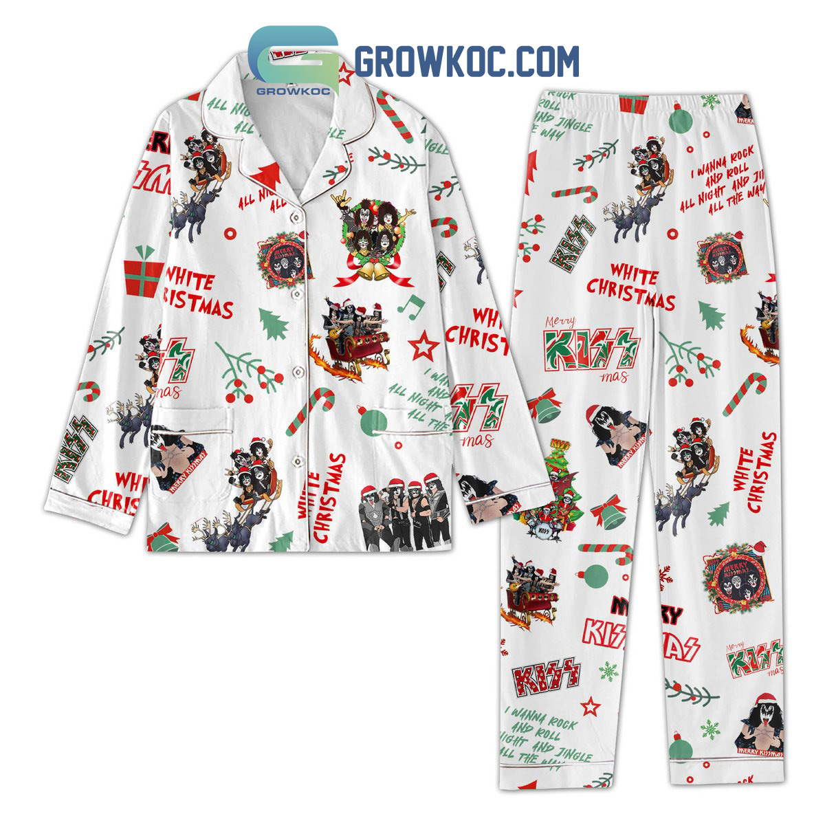 Merry Kiss Xmas I Wanna Rock And Roll Night And Jingle All The Way Pyjama Pajama Set Nva