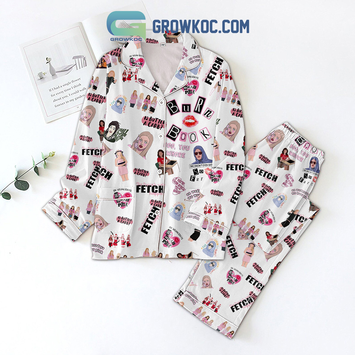 Mean Girls Wednesdays We Wear Pink Burn Book Pyjama Pajama Set Nva