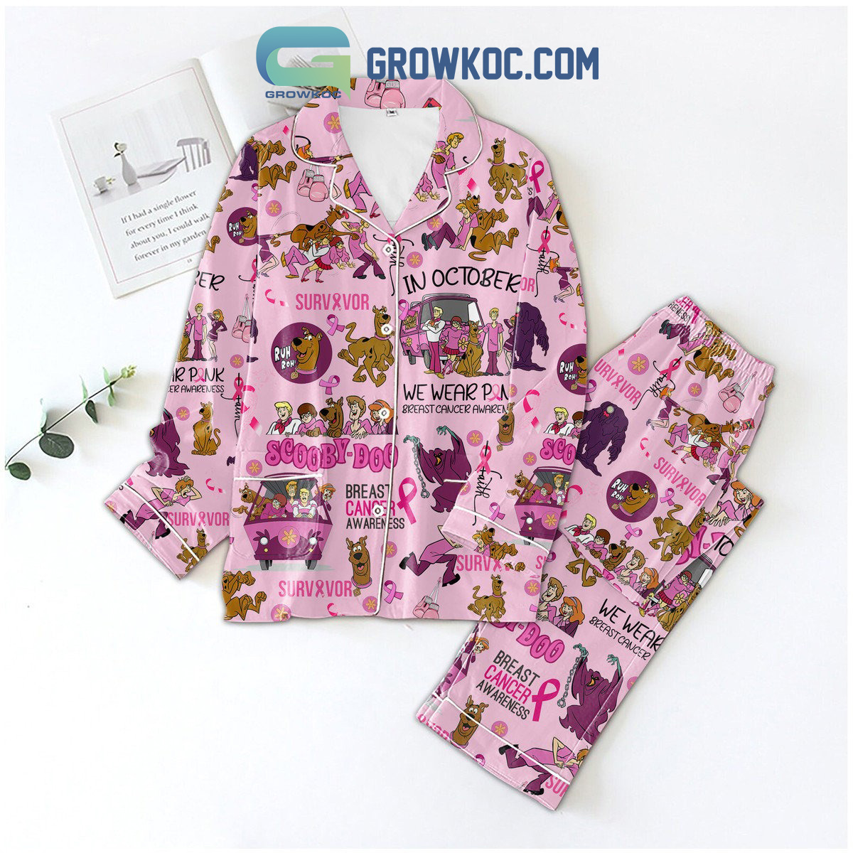 Scooby Doo Breast Cancer Awarness In October Pyjama Pajama Set Nva