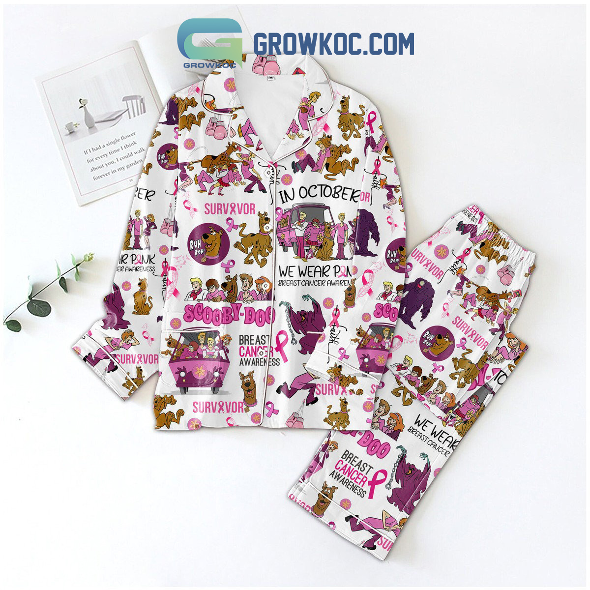 Scooby Doo In October We Wear Pink Breast Cancer Awarness Survivor Pyjama Pajama Set Nva