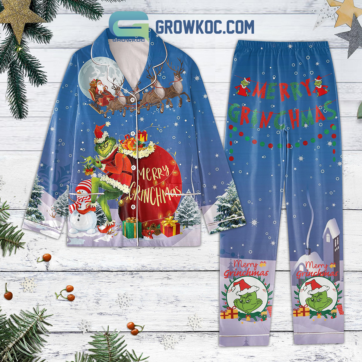 Merry Grinchmas Santa Clause Pyjama Pajama Set Nva