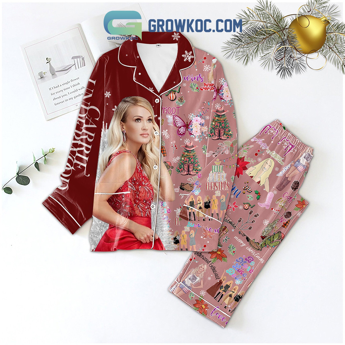 Carrie Underwood Have A Holly Dolly Pajama Set Pyjamas Sleepwear Short Sleeve Long Sleeve Nva