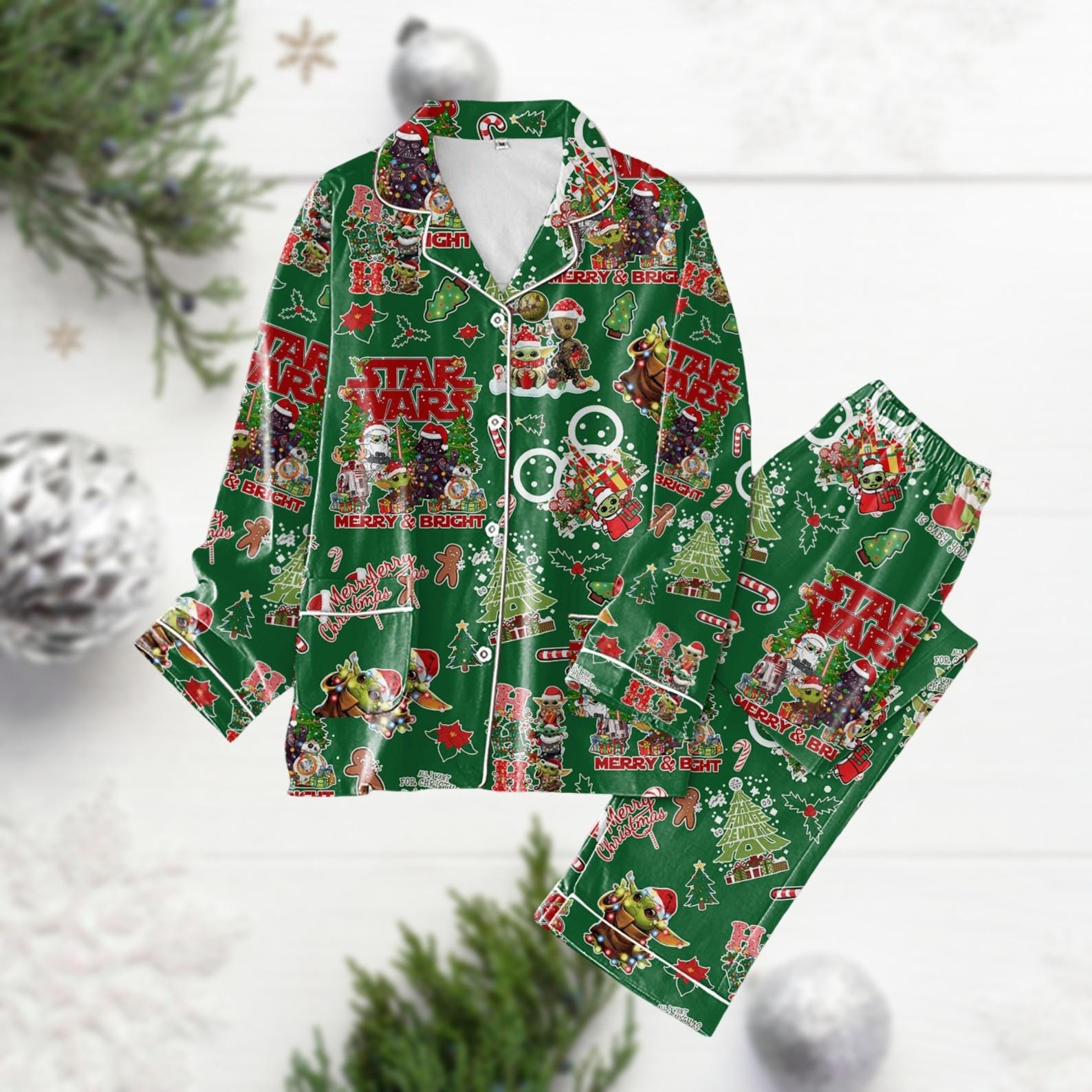 Star Wars Xmas Pajama Set, Baby Yoda & Santa Claus Pjs