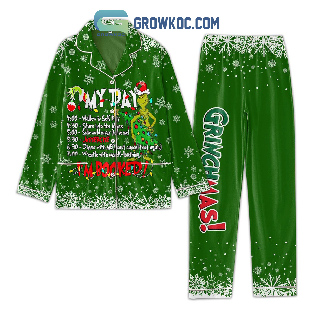 Grinch My Day Jazzercize I?M Booked Grinchmas How The Grinch Stole Polyester Pajama Sets Hg