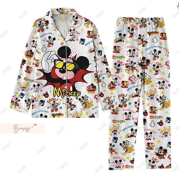 Mickey Pajama Set, Mickey Mouse Pajamas, Mickey Womens Pajama Qdh Long Sleeve Pyjamas