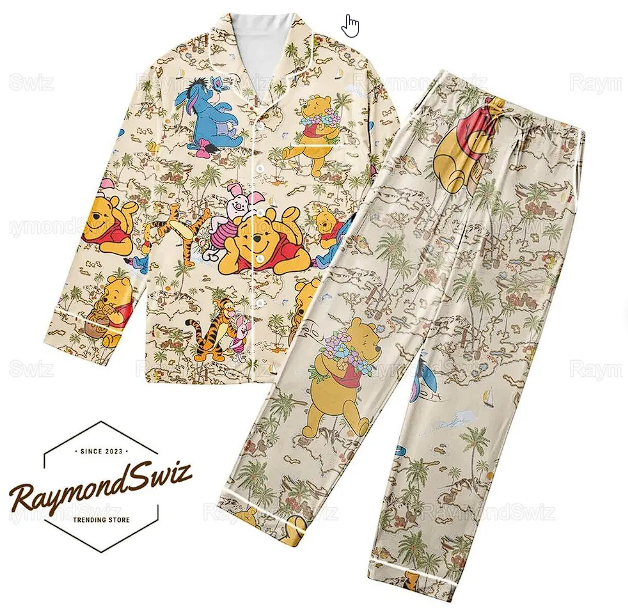 Pooh Pajama Set, Winnie Pooh Pajamas, Pooh Bear Pajamas, Pooh Holiday Pajamas, Disney Pooh Pajama Qdh Long Sleeve Pyjamas