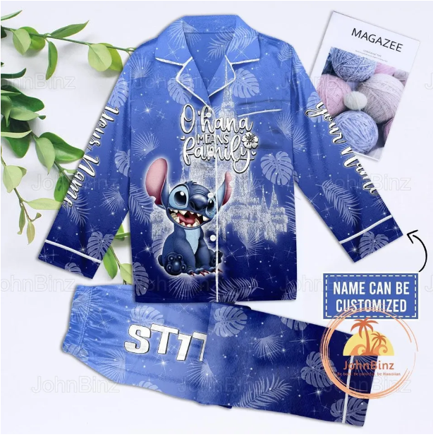 Custom Stitch Pajamas, Ohana Means Family Pajamas, Disney Stitch Pajama Set Qdh Long Sleeve Pyjamas