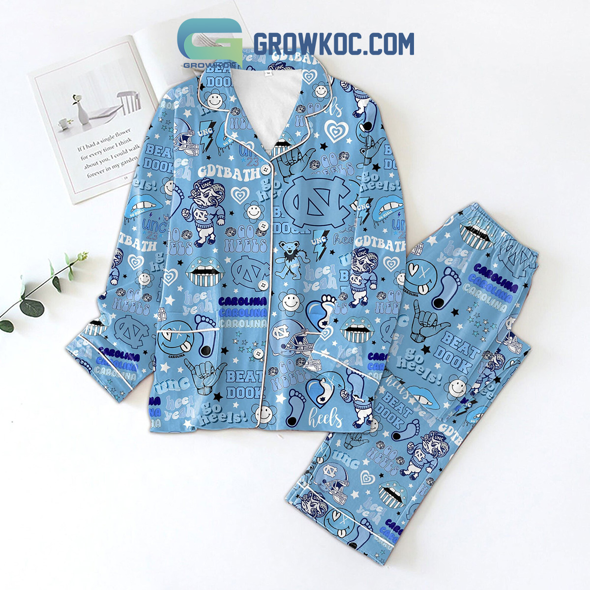 North Carolina Tar Heels Funny Art Design Heel Yeah Pyjama Pajama Set Nva