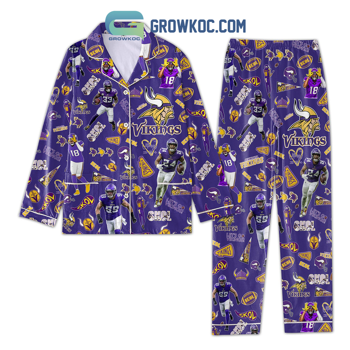Minnesota Vikings Skol Let?S Go Vikings Pyjama Pajama Set Nva