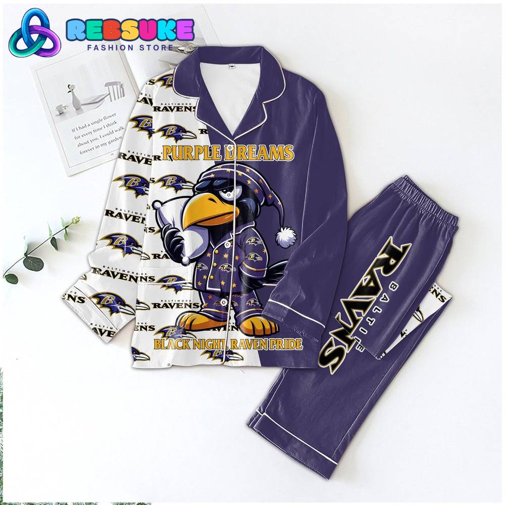 Baltimore Ravens Football Black Night Pyjama Pajama Set Nva