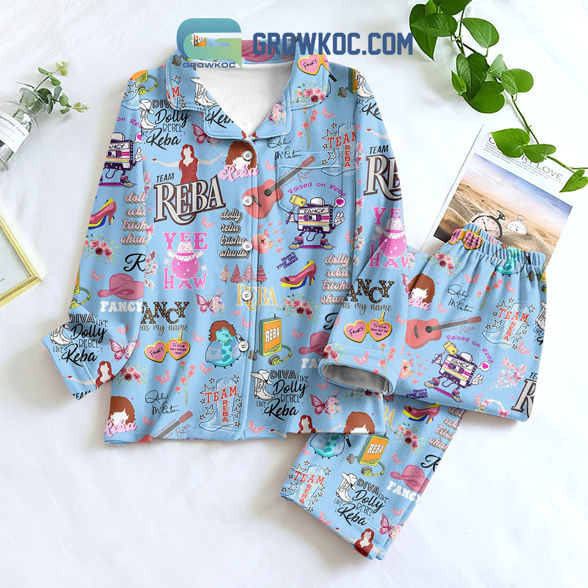 Reba Mcentire Blue Edition Fancy Like Reba Silk Pajama Set