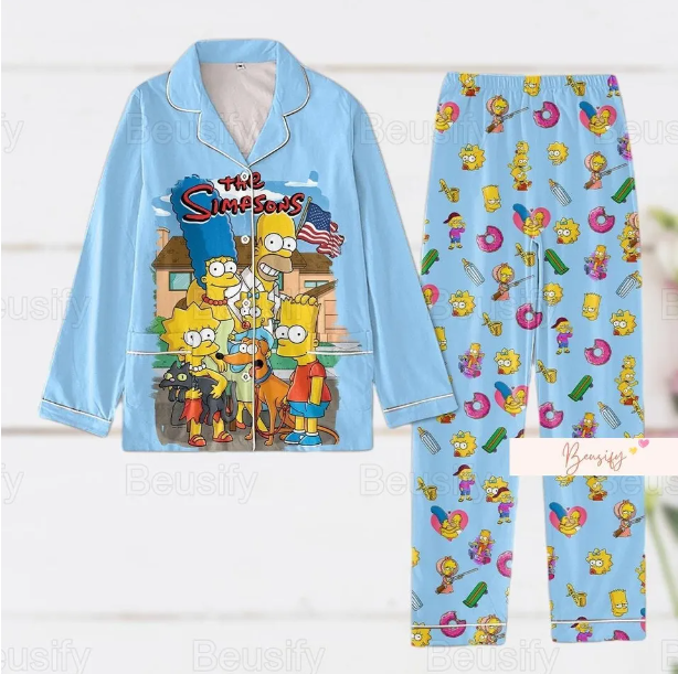 The Simpsons Pajama Set, Simpsons Family Pajamas, Homer Simpson Pajama Set Qdh Long Sleeve Pyjamas
