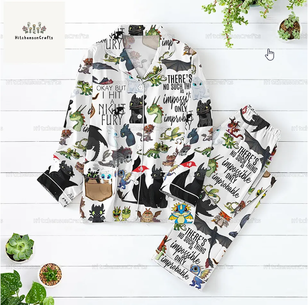 Toothless Pajama Set, Toothless Pajama Womens, Toothless Pajama Qdh Long Sleeve Pyjamas