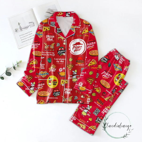 Pizza Hut Pajama Set, Pizza Pajamas, Fast Food Holiday Pajama Set Qdh Long Sleeve Pyjamas
