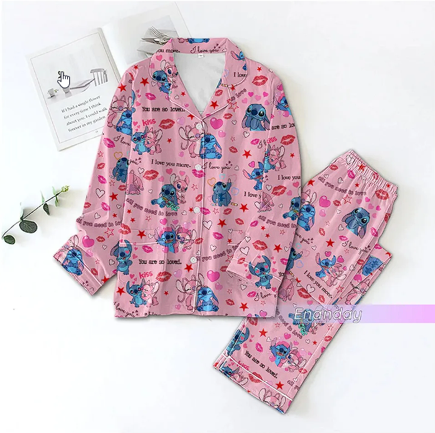 Stitch Pajama Set, Stitch And Angel Pajamas, Disney Stitch Pajamas, Stitch Women Pajamas, Lilo And Stitch Qdh Long Sleeve Pyjamas