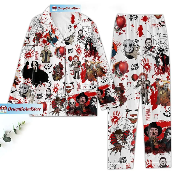 Horror Movie Pajamas, Horror Movie Pajama Set, Ghoftface Womens Pajama Set Qdh Long Sleeve Pyjamas