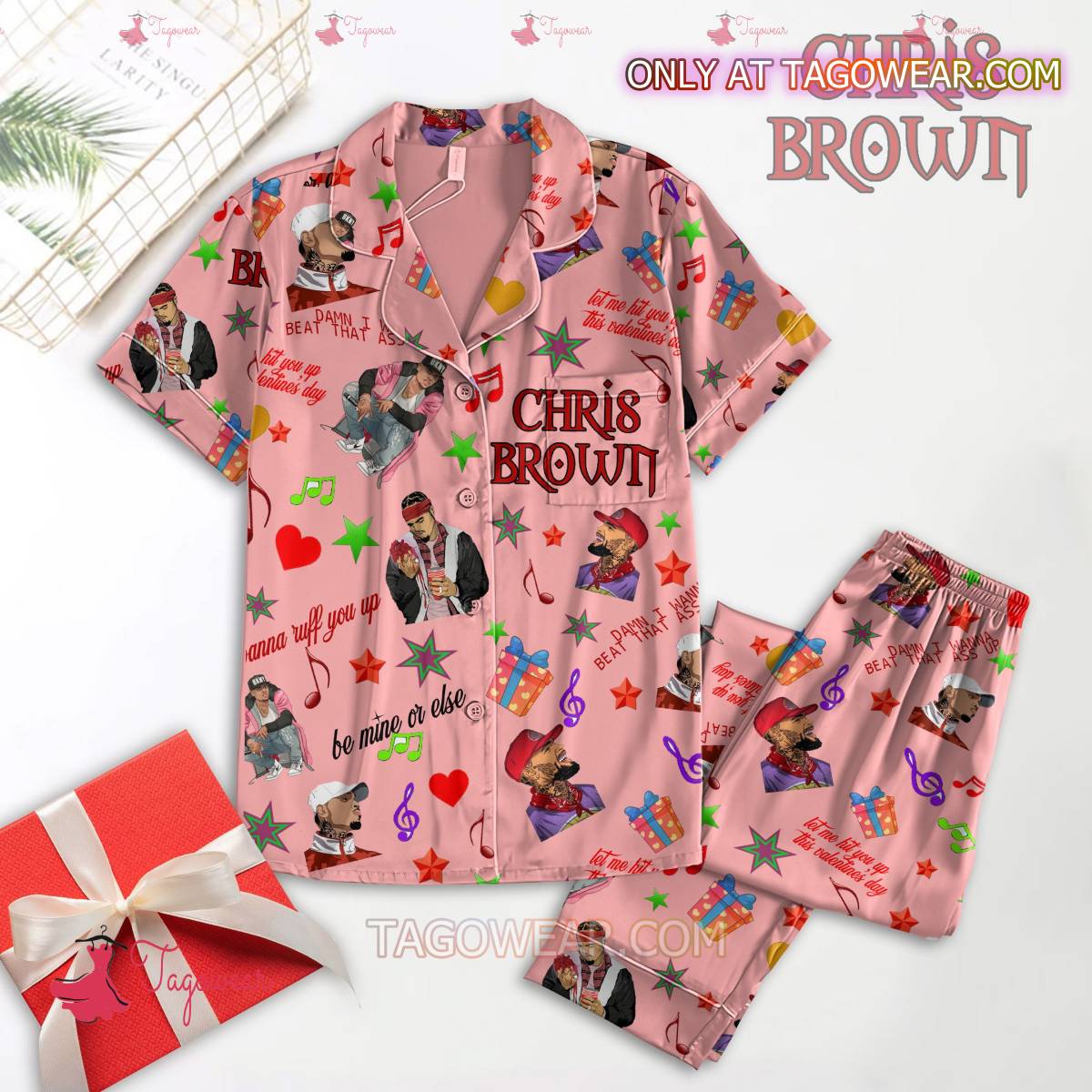 Chris Brown Let Me Hit You Up This Valentine?S Day Men Women Pajama Set Hfn Family Matching Shirt
