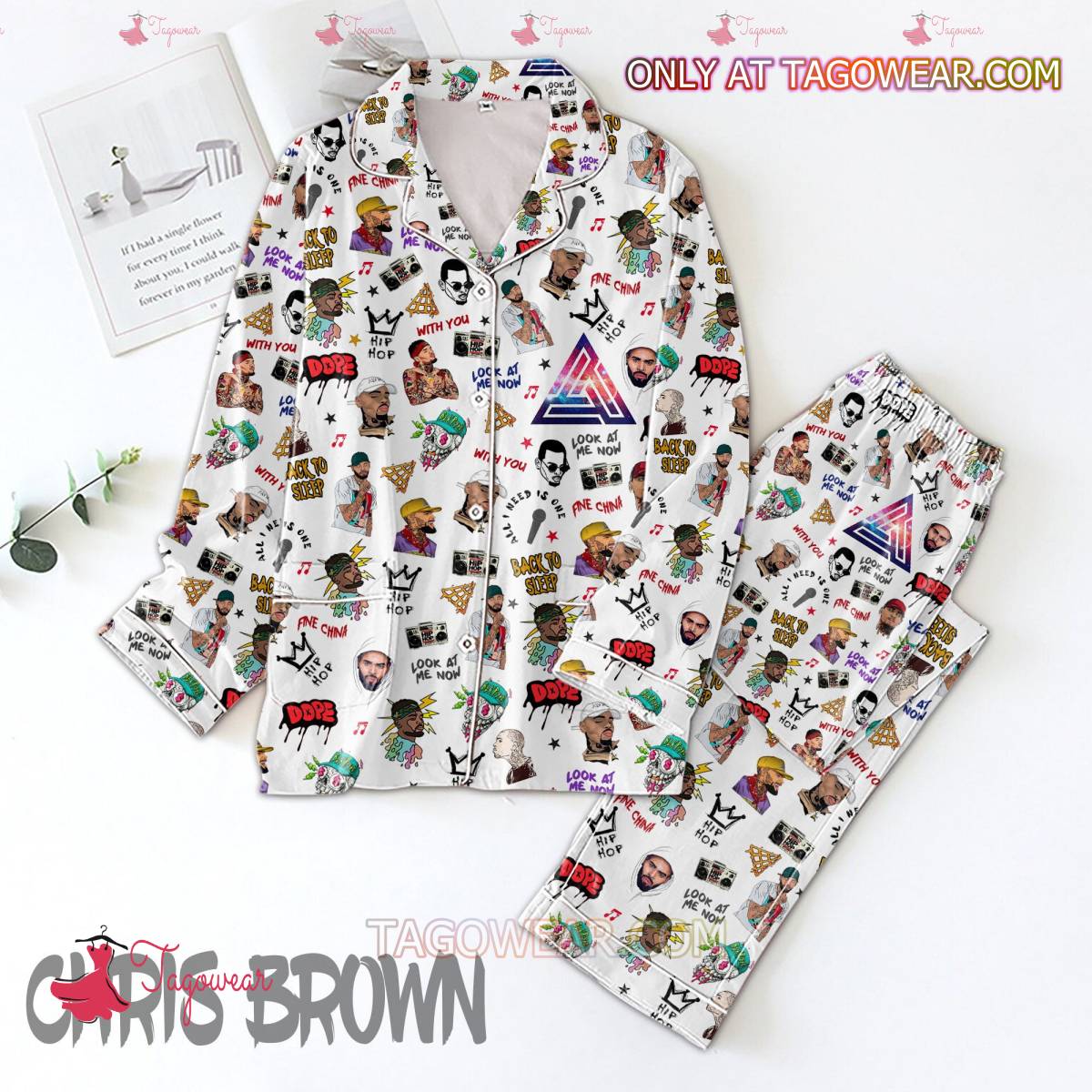 Chris Brown Music Pattern Print Men Women Pajama Set Hfn Family Matching Shirt