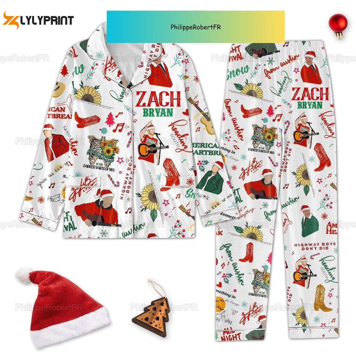 Country Music Pajama Set Zach Bryan Xmas Set For Highway Boys