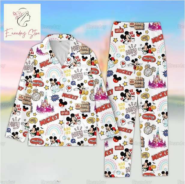 Mickey Pajama Set, Disney Mickey Pajamas, Mickey Mouse Holiday Pajama Qdh Long Sleeve Pyjamas