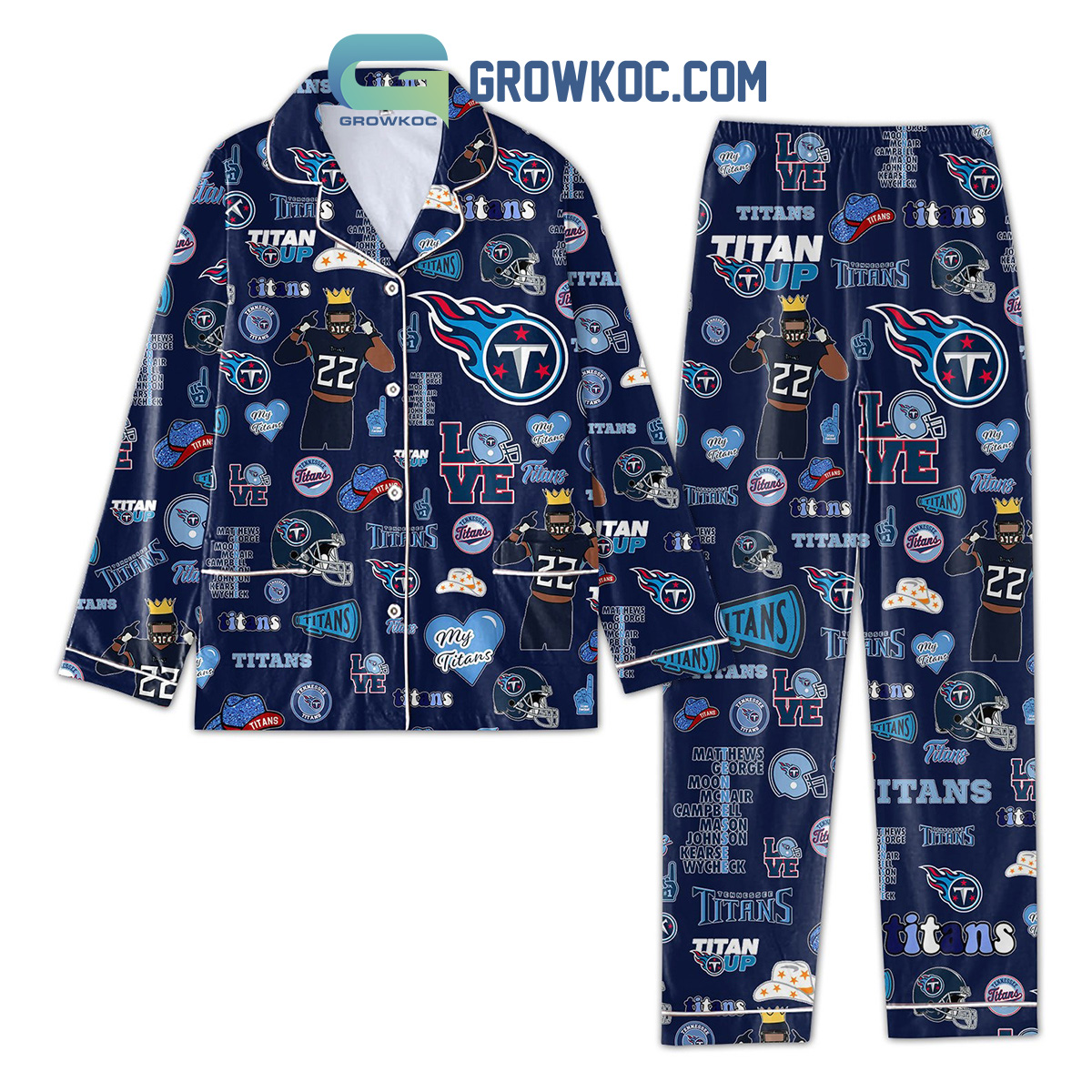 Tennessee Lovers Titan Up Love Pyjama Pajama Set Nva