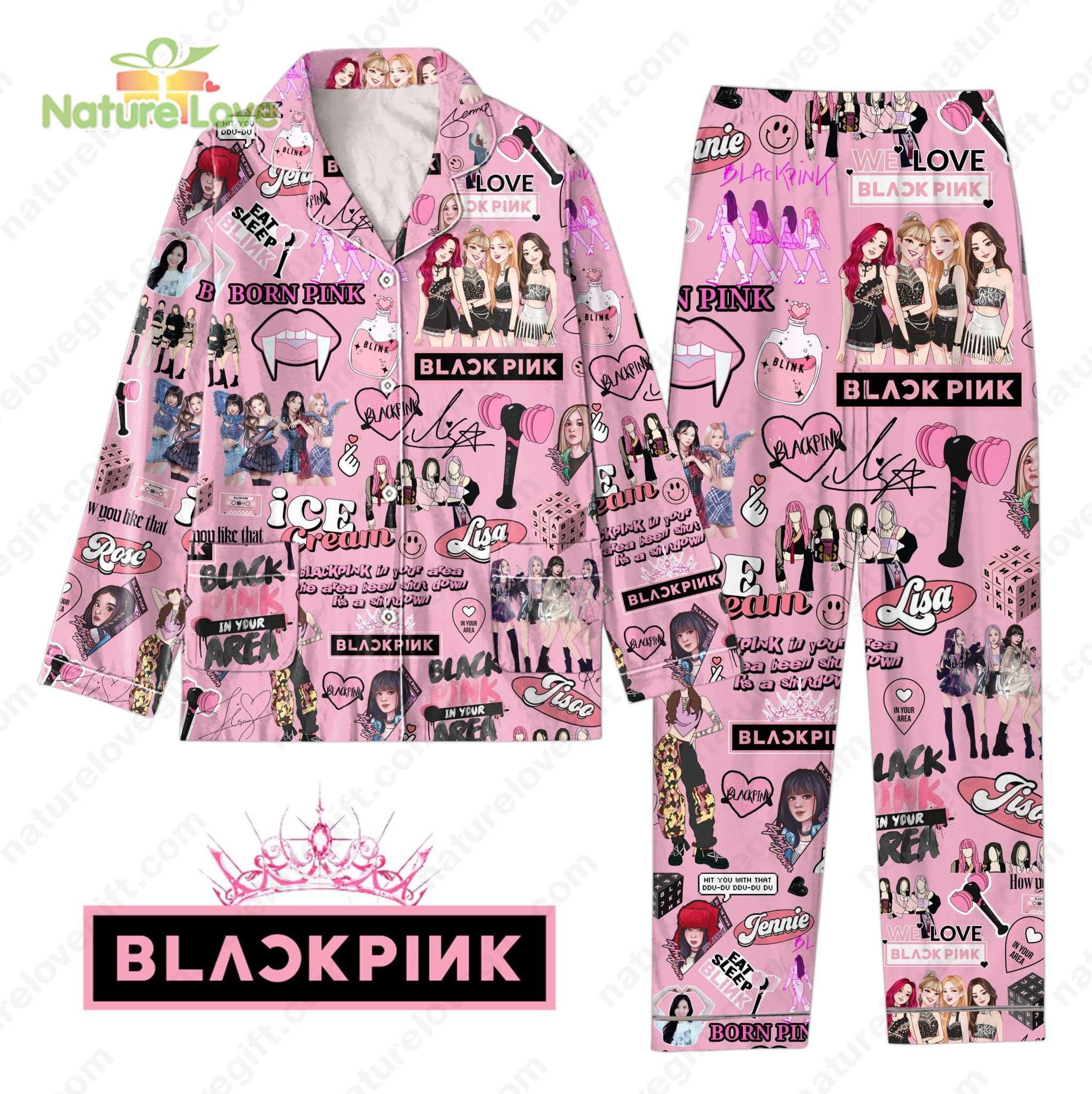 Black Pink Jennie Lisa Jisoo Rose Pink And Black Pyjama Pajama Set Nva