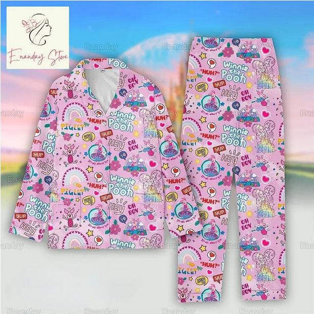 Piglet Pajama Set, Winnie The Pooh Pajamas, Piglet Holiday Pajama Qdh Long Sleeve Pyjamas
