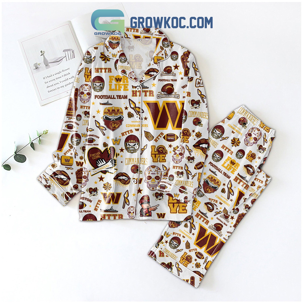 Washigton Commanders Football Team Skull Love Pyjama Pajama Set Nva