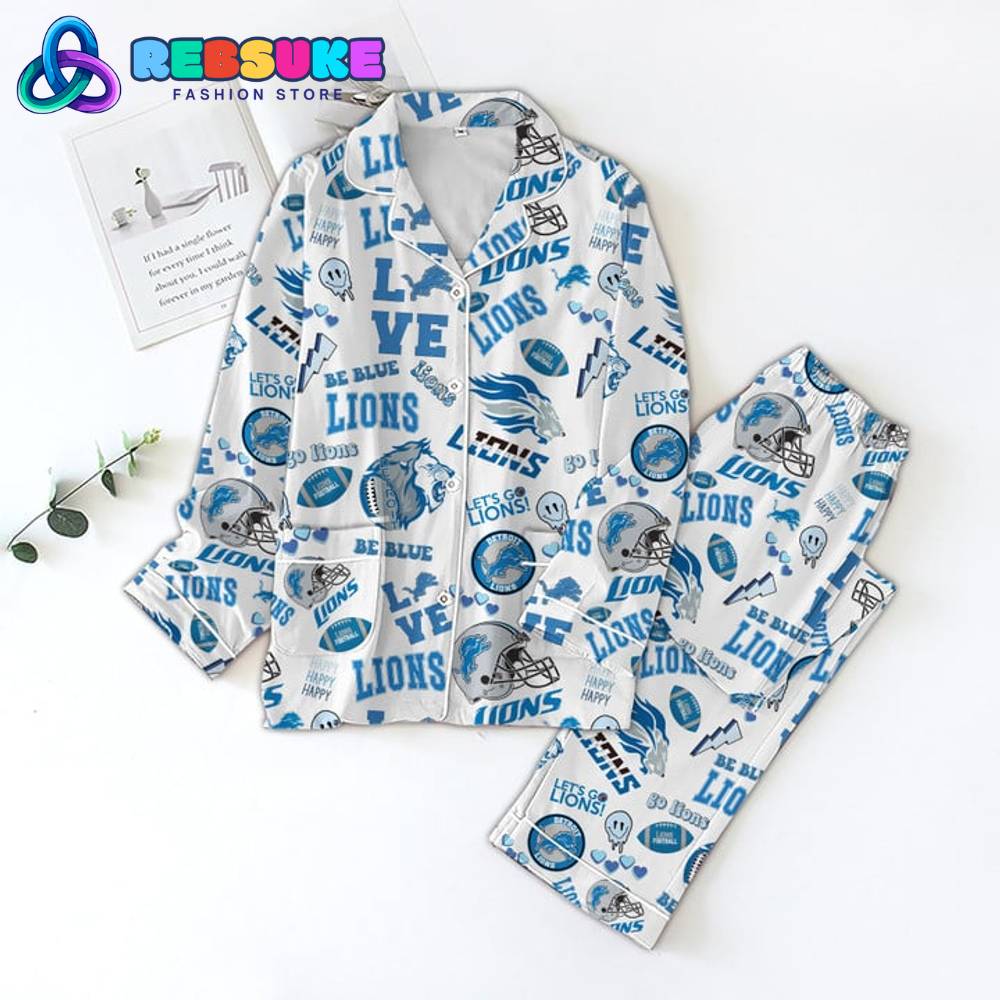 Detroit Lions Football Let Go Lions Pyjama Pajama Set Nva