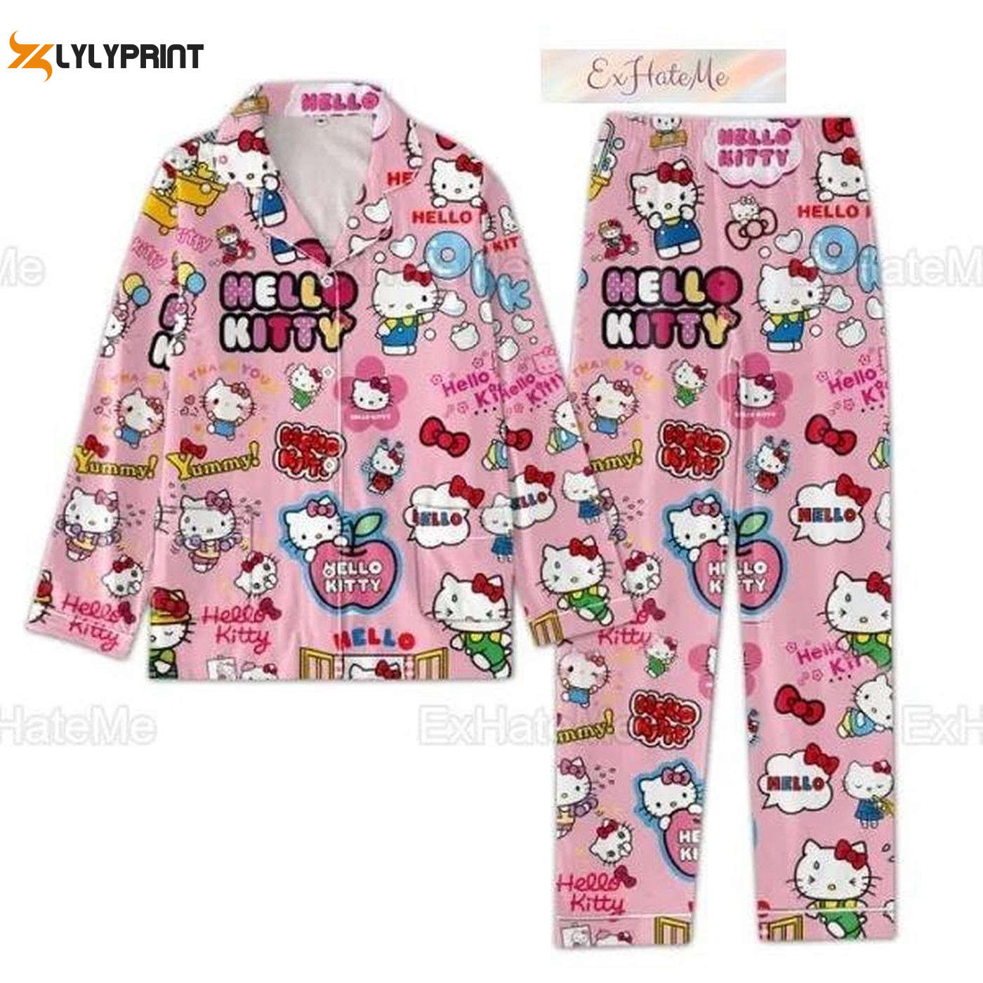 Cute Kitty Pajamas Set Kitty Pink Pjs For Festive Feline Fun! Nva