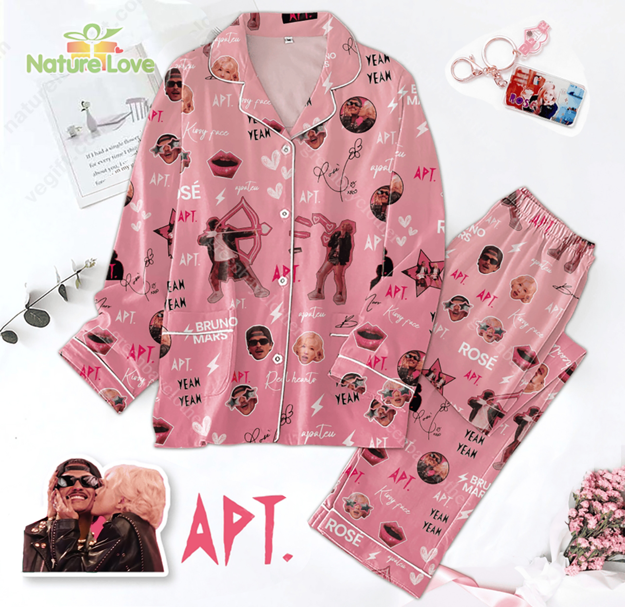 Rose Bruno Mars Apt Pyjama Pajama Set Nva Pink Pyjama Pajama Set Nvas For Fans