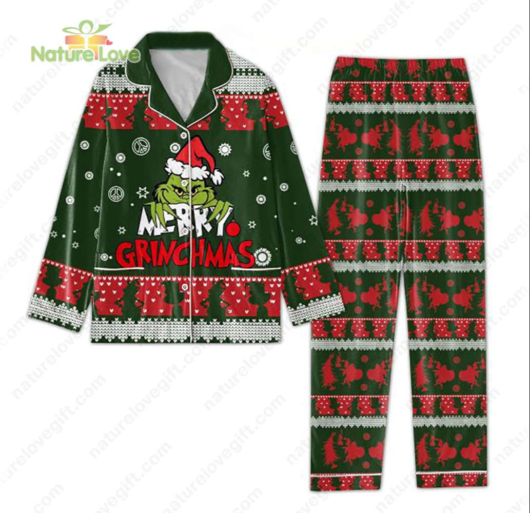 Funny Grinch Pyjama Pajama Set Nva Merry Grinchmas Green Sleepwear Pjs