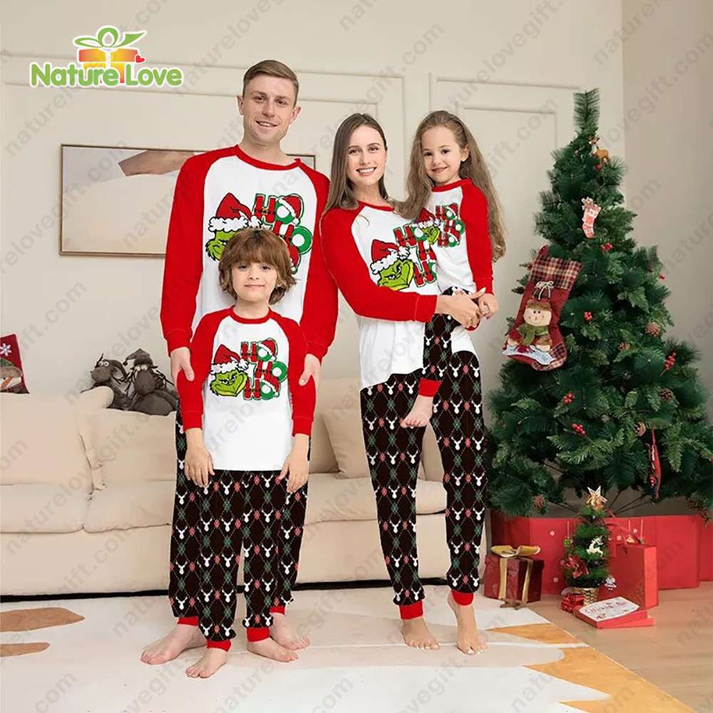 Ho Ho Ho Grinch Pyjama Pajama Set Nva Sleepwear Family Matching Outfit