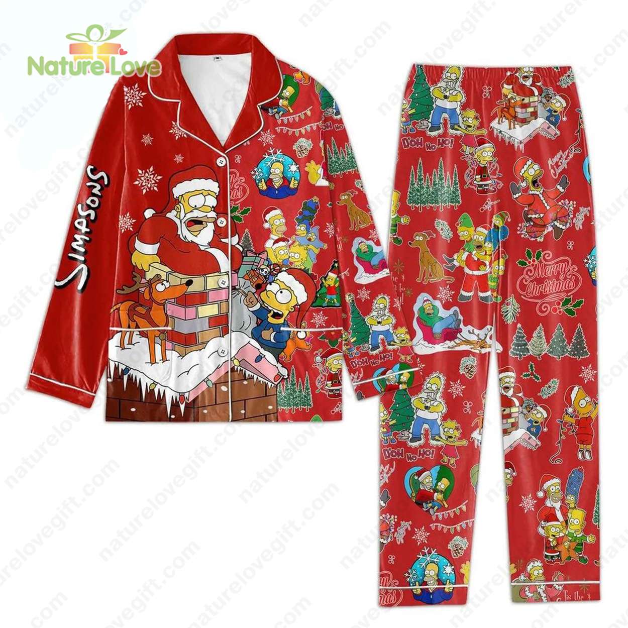 Homer Simpson Santa Claus Simpsons Red Pyjama Pajama Set Nva