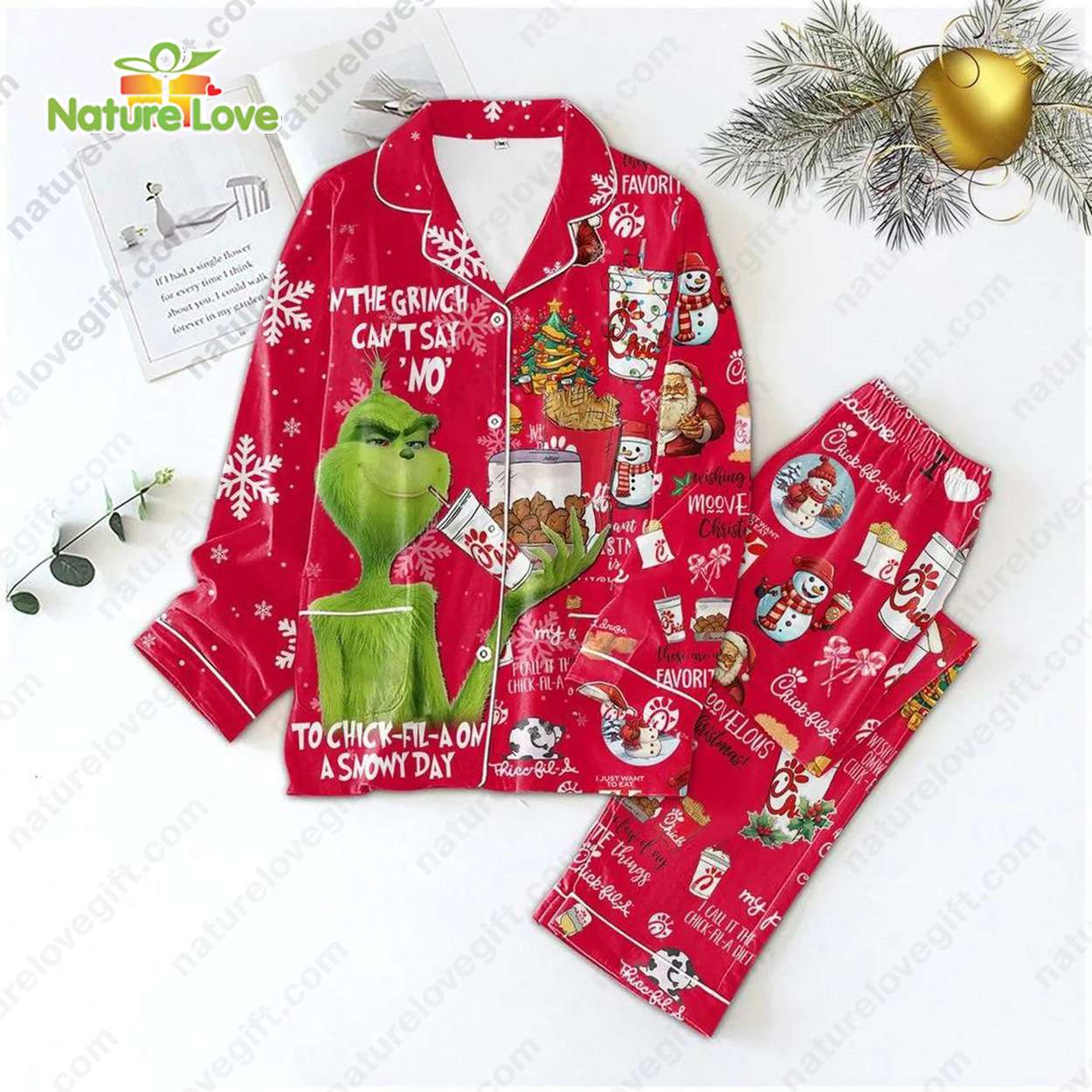 Grinch Can?T Say No Grinch Red Pyjama Pajama Set Nva Xmas Gifts