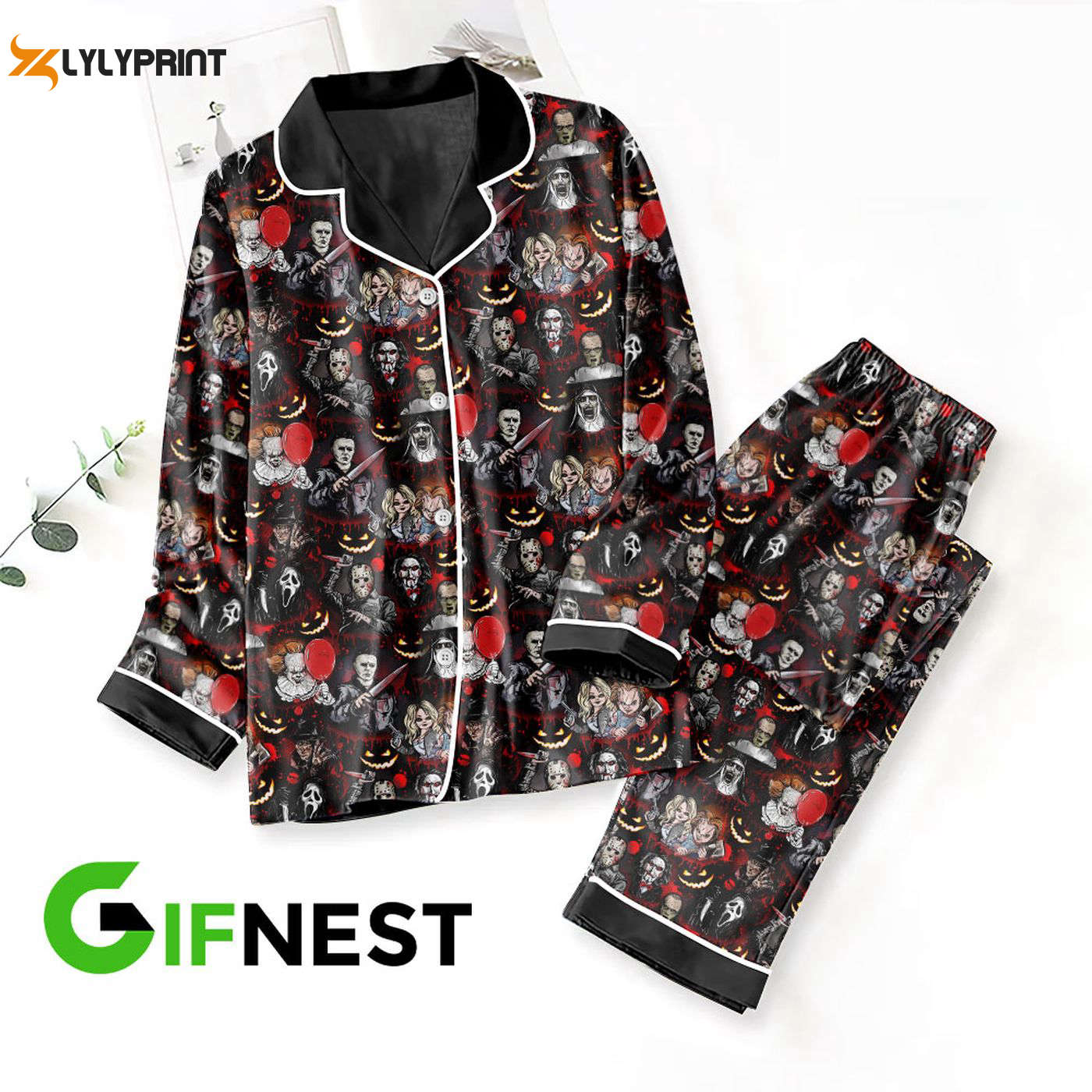 Get Spooked In Style With Horror Movies Button Down Pajama Set Perfect Gift Nva