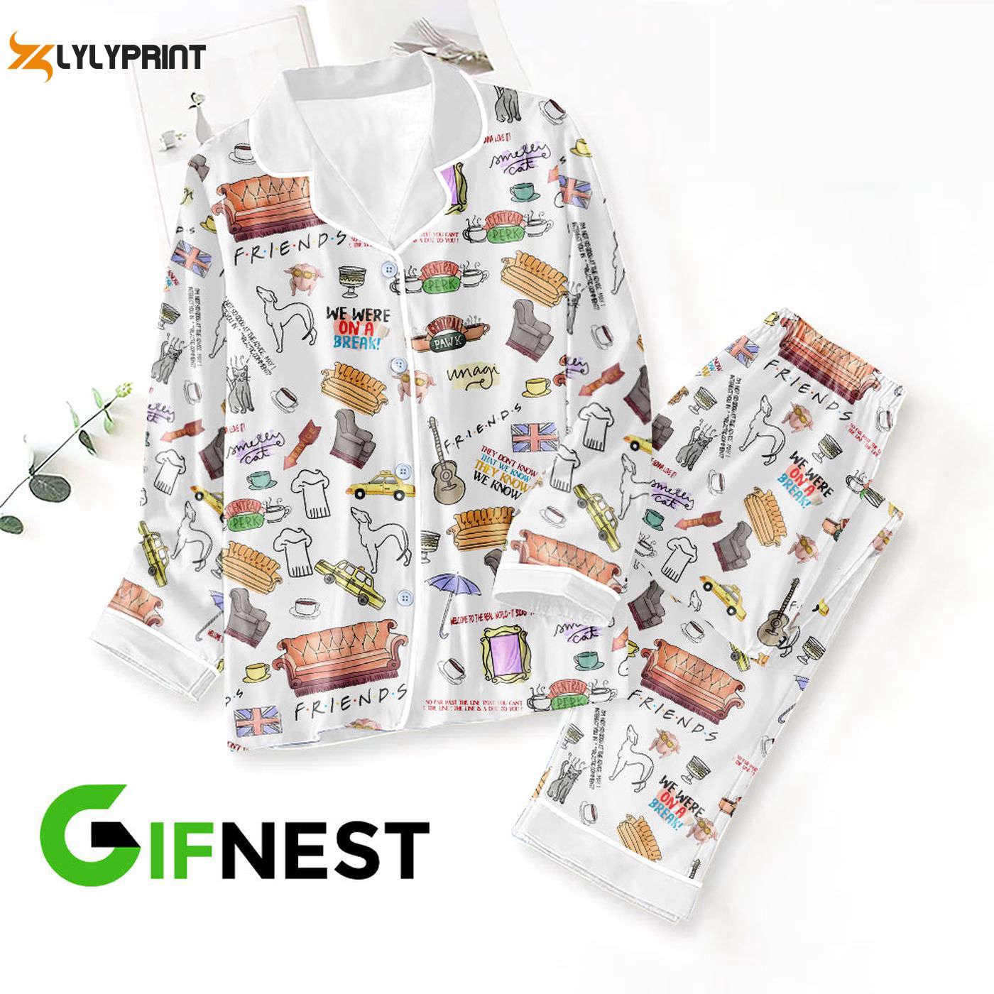 Stylish Friends Button Down Pajama Set Perfect Women S Gift For Nva