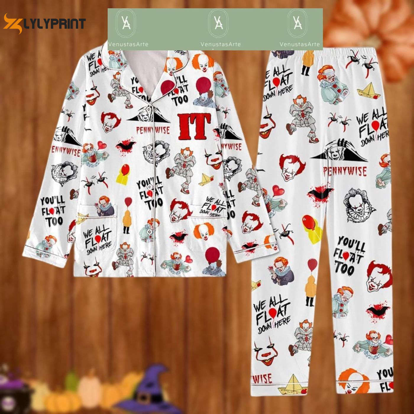 Pennywise Pajama Set Set Scary Halloween Horror Movie Outfit For Women Perfect For Halloween Party