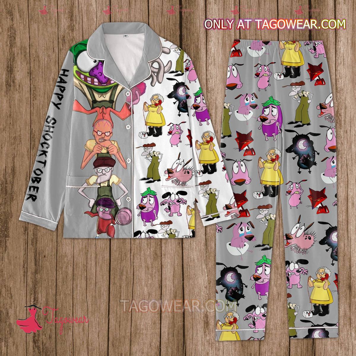 Courage The Cowardly Dog Happy Shocktober Men Women Pajama Set Hfn Family Matching Shirt