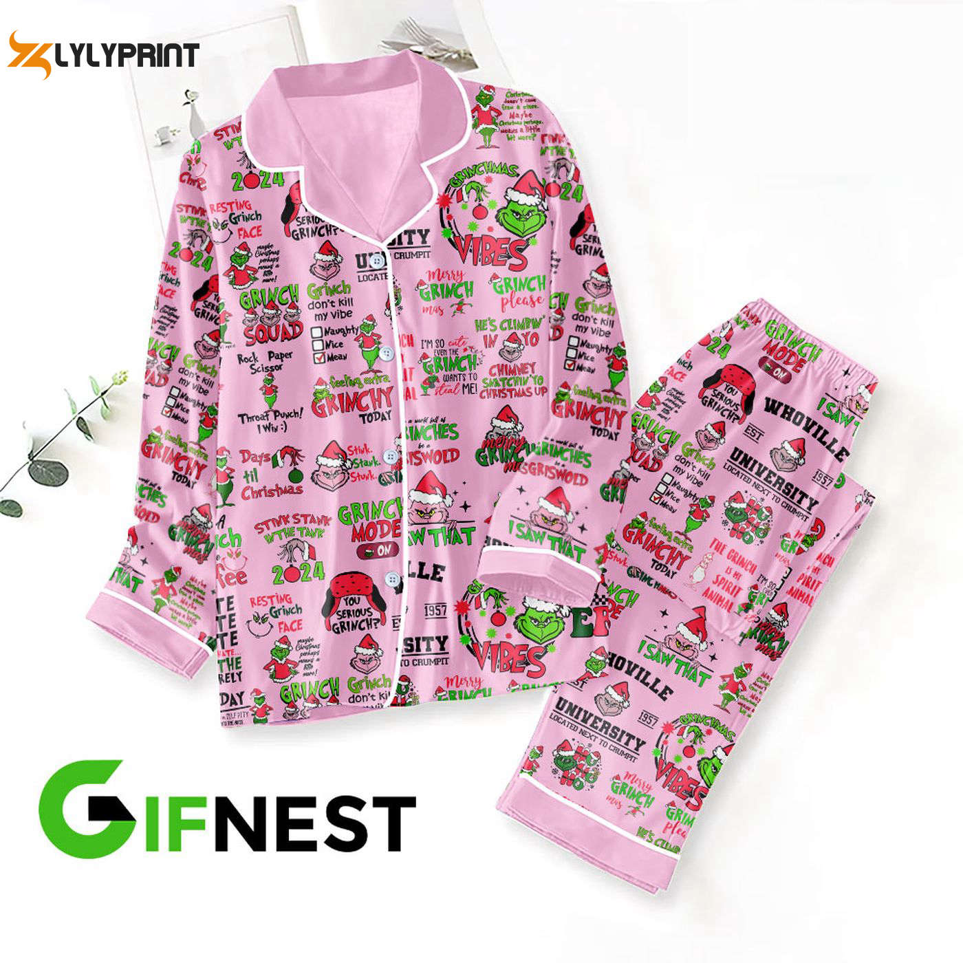 Grinch Button Down Pajama Set Perfect Gift For Women Nva